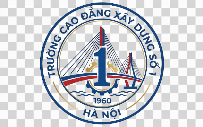 Logo Cao đẳng Xây dựng số 1 kết hợp hình ảnh cây cầu