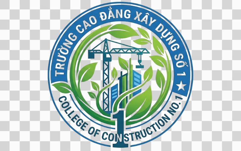 Logo Cao đẳng Xây dựng số 1 kết hợp hình ảnh lá cây