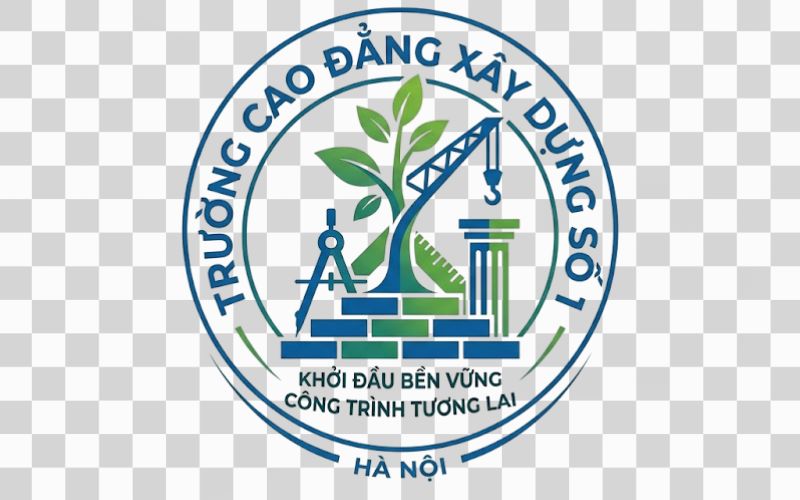 Logo Cao đẳng Xây dựng số 1 kết hợp hình ảnh mầm cây