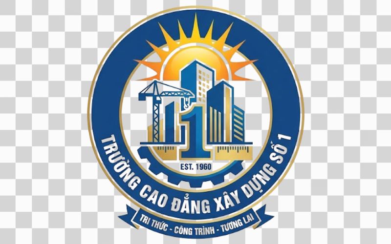 Logo Cao đẳng Xây dựng số 1 kết hợp hình ảnh mặt trời