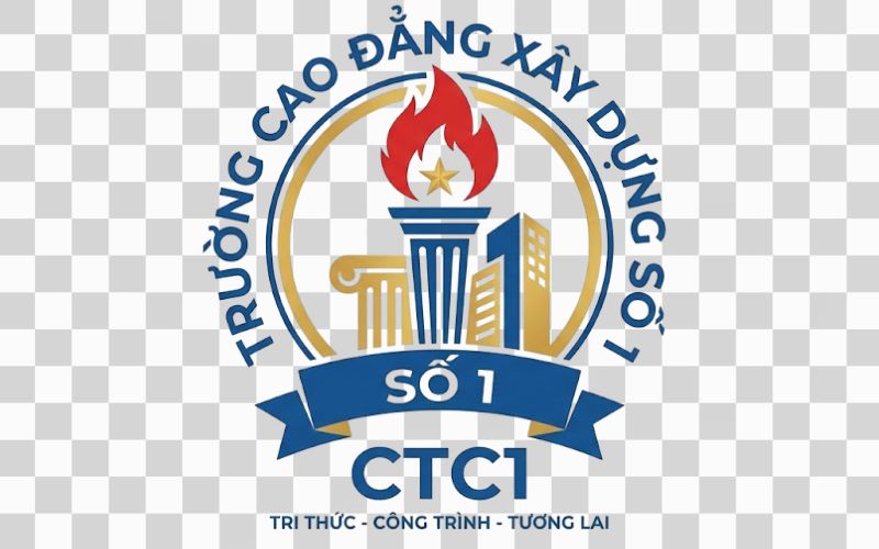 Logo Cao đẳng Xây dựng số 1 kết hợp hình ảnh ngọn đuốc