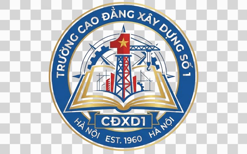 Logo Cao đẳng Xây dựng số 1 kết hợp hình ảnh quyển sách