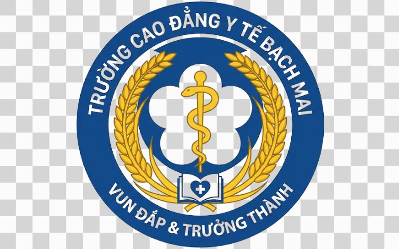 Logo Cao đẳng Y tế Bạch Mai kết hợp bông lúa thể hiện sự vun đắp và trưởng thành