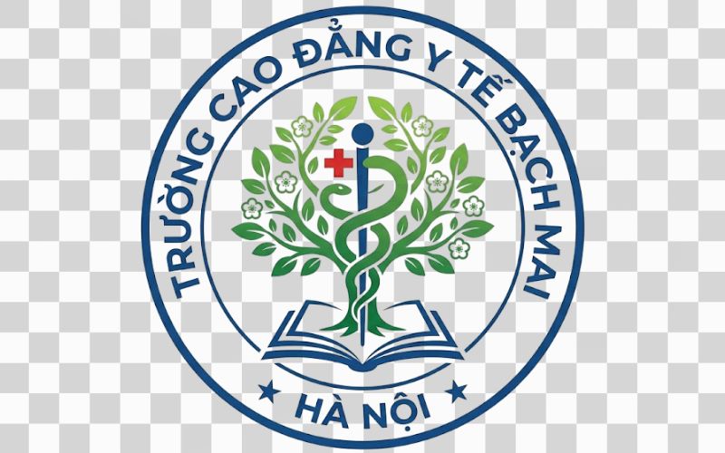 Logo Cao đẳng Y tế Bạch Mai kết hợp cây xanh với biểu tượng y khoa