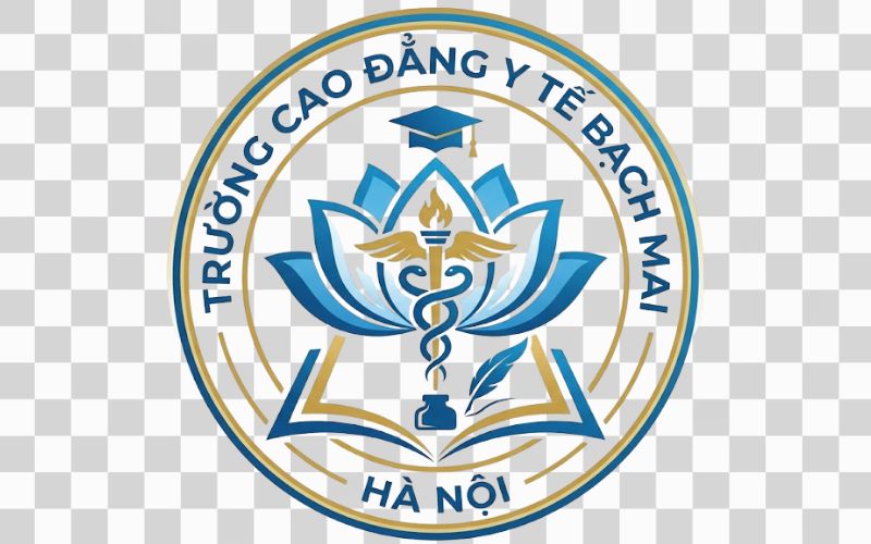 Logo Cao đẳng Y tế Bạch Mai kết hợp hoa sen với hình ảnh học thuật