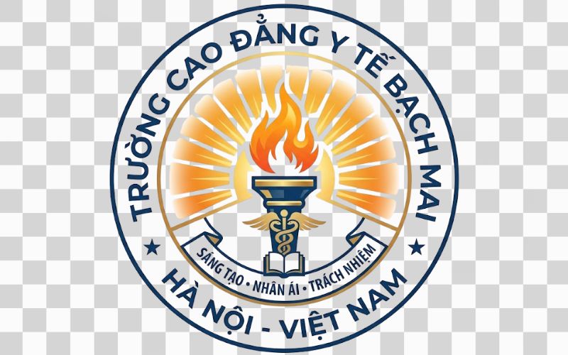 Logo Cao đẳng Y tế Bạch Mai kết hợp ngọn đuốc với tia nắng bình minh