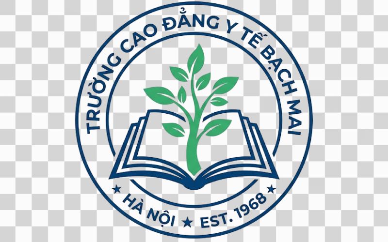 Logo Cao đẳng Y tế Bạch Mai kết hợp quyển sách với mầm cây tri thức