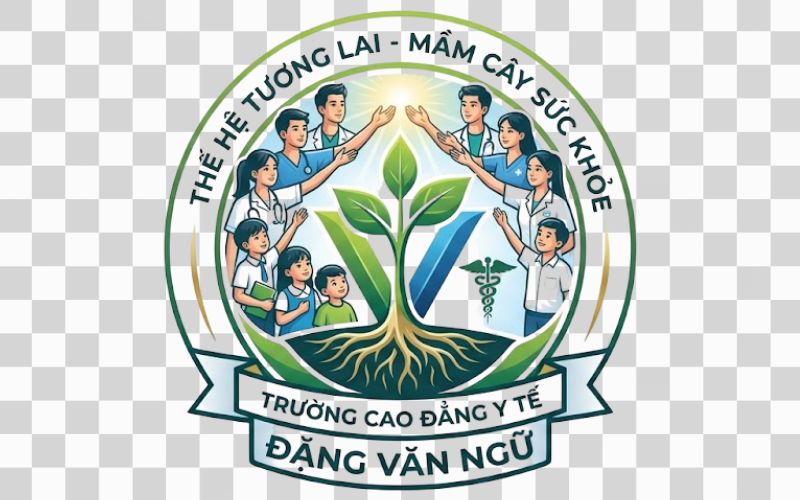 Logo Cao đẳng Y tế Đặng Văn Ngữ kết hợp hình ảnh mầm cây và thế hệ tương lai