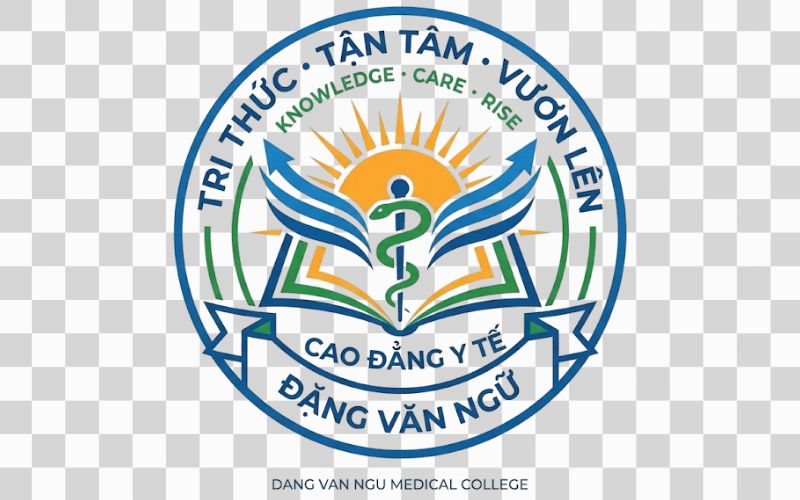 Logo Cao đẳng Y tế Đặng Văn Ngữ kết hợp hình ảnh mặt trời và khát vọng vươn lên
