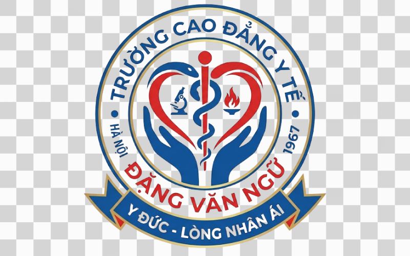 Logo Cao đẳng Y tế Đặng Văn Ngữ kết hợp hình ảnh trái tim và lòng nhân ái