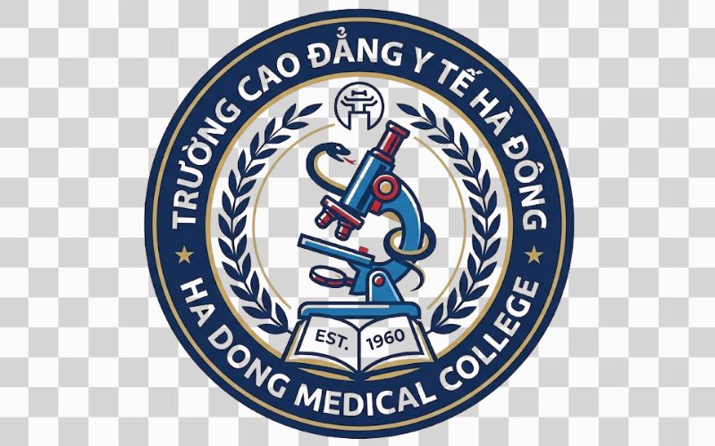 Logo Cao đẳng Y tế Hà Đông kết hợp hình ảnh kính hiển vi