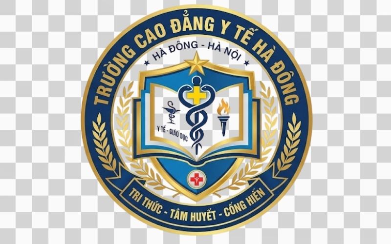 Logo Cao đẳng Y tế Hà Đông kết hợp hình ảnh quyển sách tri thức