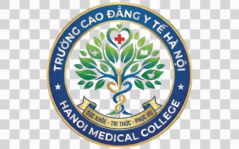 Logo Cao đẳng Y tế Hà Nội kết hợp cây xanh với biểu tượng y khoa