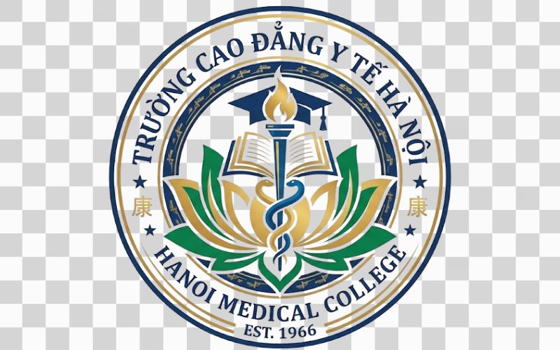 Logo Cao đẳng Y tế Hà Nội kết hợp hoa sen với biểu tượng học thuật