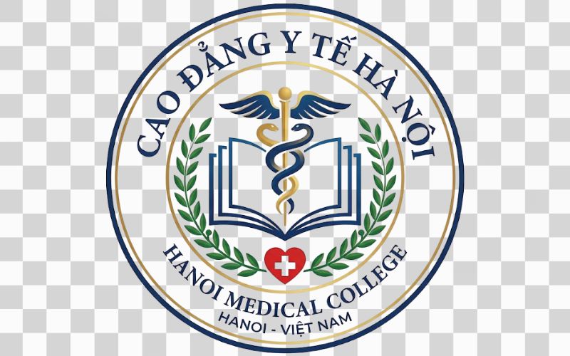 Logo Cao đẳng Y tế Hà Nội kết hợp quyển sách với biểu tượng ngành y