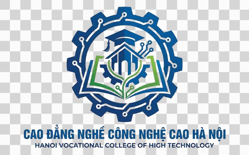Logo Cao đẳng nghề Công nghệ cao Hà Nội kết hợp hình ảnh bánh răng và giáo dục