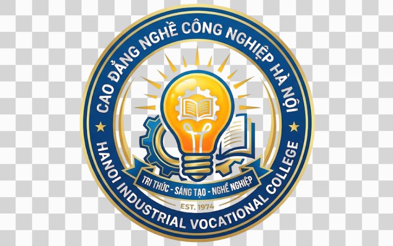 Logo Cao đẳng nghề Công nghiệp Hà Nội kết hợp hình ảnh bóng đèn ý tưởng