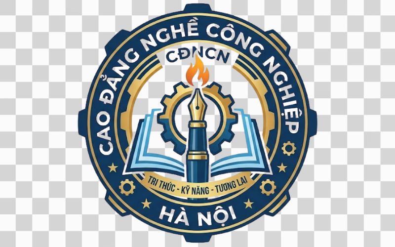 Logo Cao đẳng nghề Công nghiệp Hà Nội kết hợp hình ảnh cây bút giáo dục