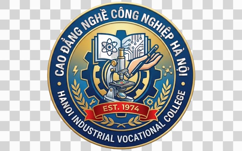 Logo Cao đẳng nghề Công nghiệp Hà Nội kết hợp hình ảnh kính hiển vi