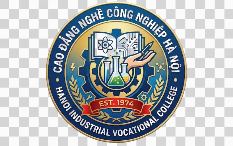 Logo Cao đẳng nghề Công nghiệp Hà Nội kết hợp hình ảnh ống nghiệm và nghiên cứu