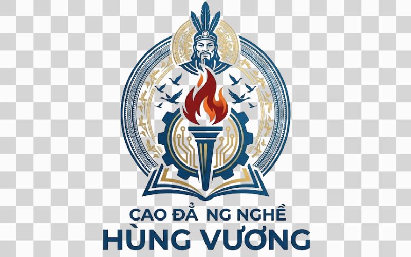 Logo Cao đẳng nghề Hùng Vương kết hợp biểu tượng công nghệ và giáo dục