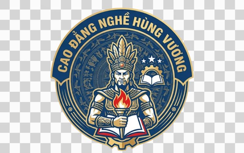 Logo Cao đẳng nghề Hùng Vương kết hợp biểu tượng giáo dục và tri thức