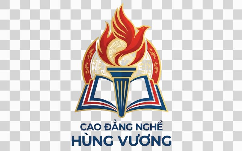 Logo Cao đẳng nghề Hùng Vương kết hợp hình ảnh ngọn đuốc và khát vọng học tập
