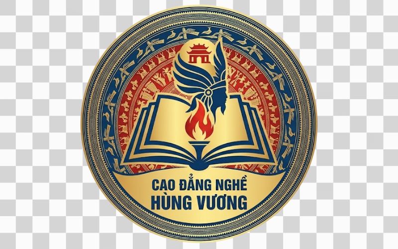 Logo Cao đẳng nghề Hùng Vương kết hợp hình ảnh quyển sách và kiến thức