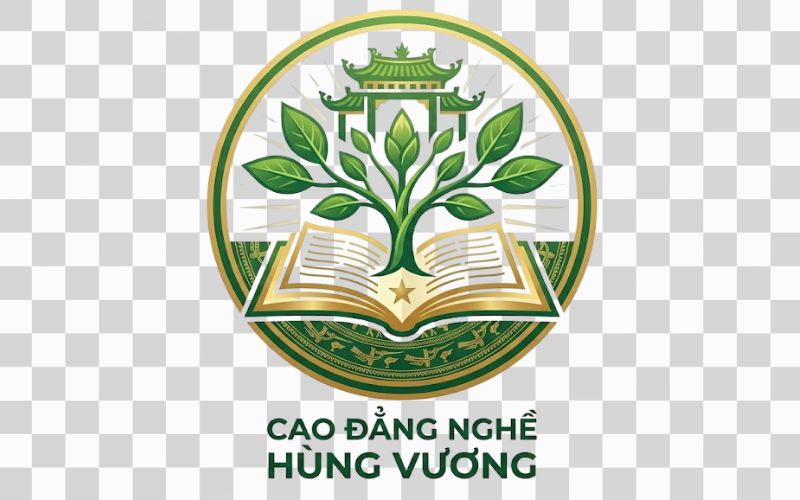 Logo Cao đẳng nghề Hùng Vương kết hợp sách mở và cây non