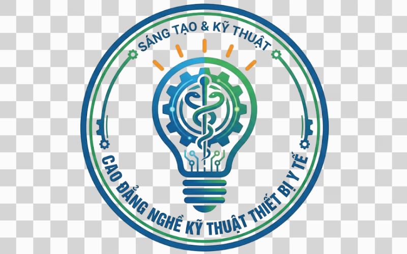 Logo Cao đẳng nghề Kỹ thuật Thiết bị Y tế kết hợp hình ảnh bóng đèn ý tưởng