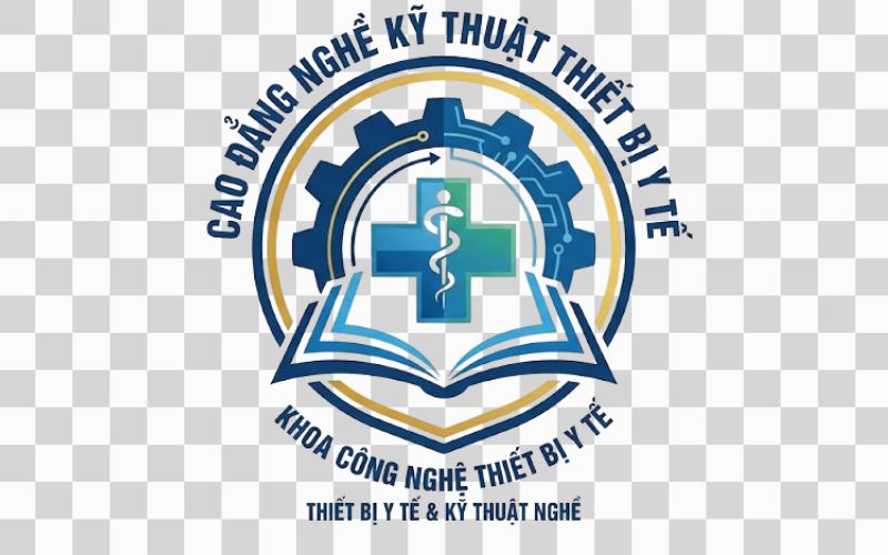 Logo Cao đẳng nghề Kỹ thuật Thiết bị Y tế kết hợp hình ảnh chữ thập y tế