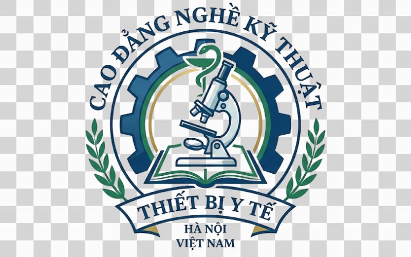 Logo Cao đẳng nghề Kỹ thuật Thiết bị Y tế kết hợp hình ảnh kính hiển vi