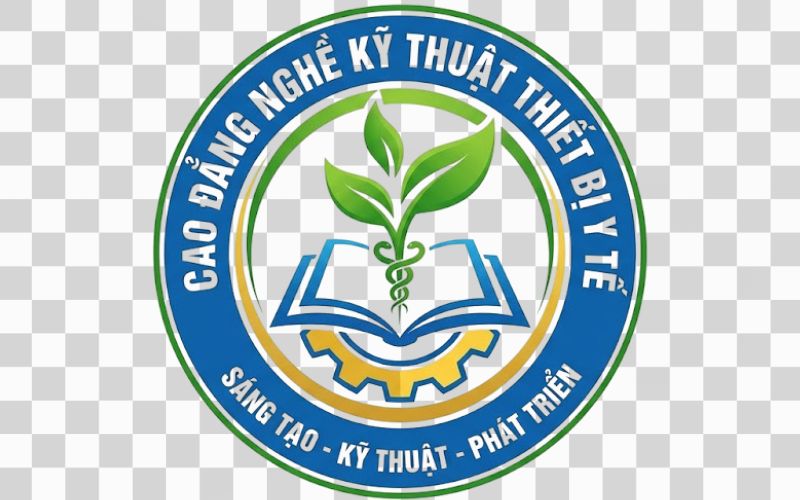 Logo Cao đẳng nghề Kỹ thuật Thiết bị Y tế kết hợp hình ảnh mầm cây phát triển