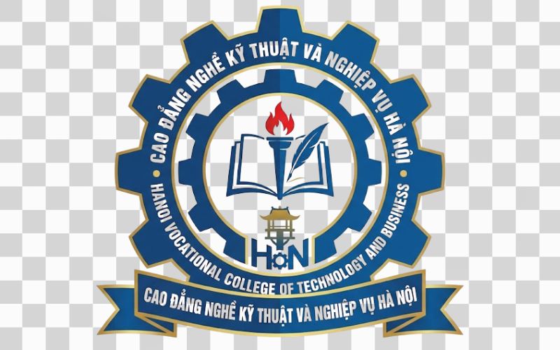 Logo Cao đẳng nghề Kỹ thuật và Nghiệp vụ Hà Nội kết hợp hình bánh răng kỹ thuật