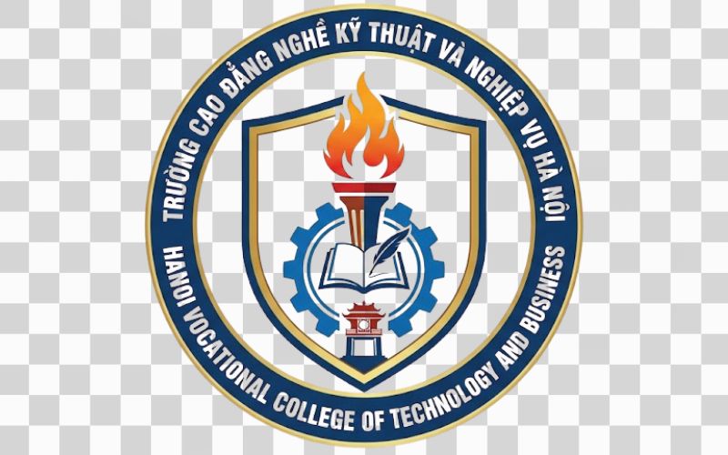 Logo Cao đẳng nghề Kỹ thuật và Nghiệp vụ Hà Nội kết hợp ngọn đuốc giáo dục