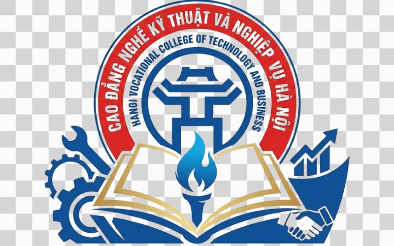 Logo Cao đẳng nghề Kỹ thuật và Nghiệp vụ Hà Nội kết hợp quyển sách tri thức
