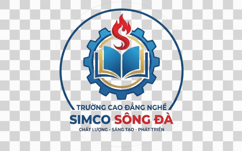 Logo Cao đẳng nghề Simco Sông Đà kết hợp quyển sách và bánh răng