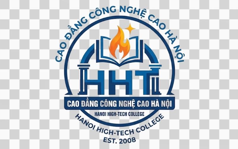 Logo HHT kết hợp biểu tượng trường học và tri thức