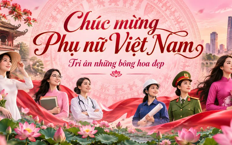 Ảnh 20/10 kết hợp hoa sen và nét đẹp truyền thống