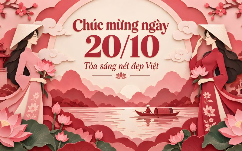 Ảnh 20/10 kết hợp hoa sen và nét đẹp truyền thống
