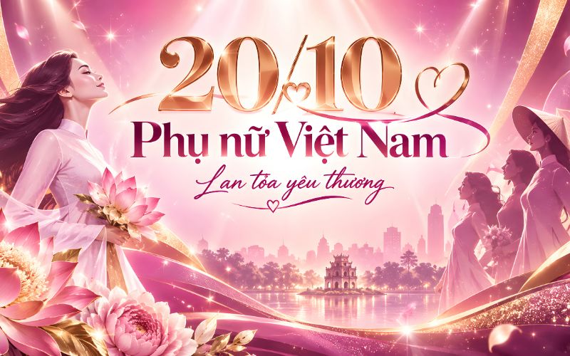 Ảnh 20/10 kết hợp hoa sen và nét đẹp truyền thống
