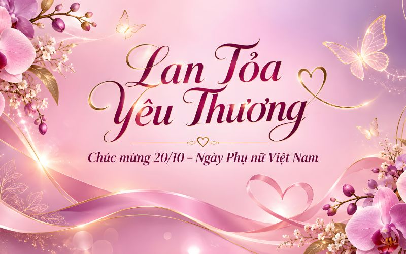 Ảnh 20/10 sắc hồng với hoa và cánh bướm