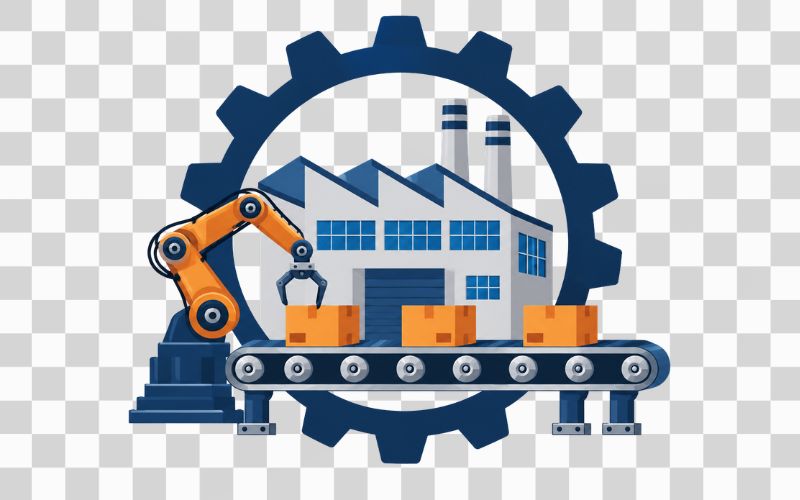 Bánh răng vector kết hợp nhà máy và dây chuyền sản xuất