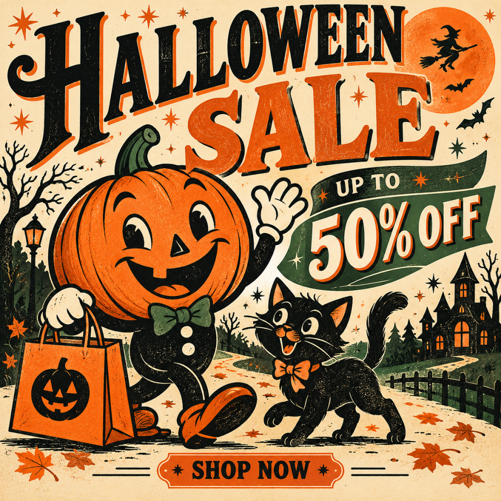 Banner Halloween vector bí ngô và mèo đen cổ điển