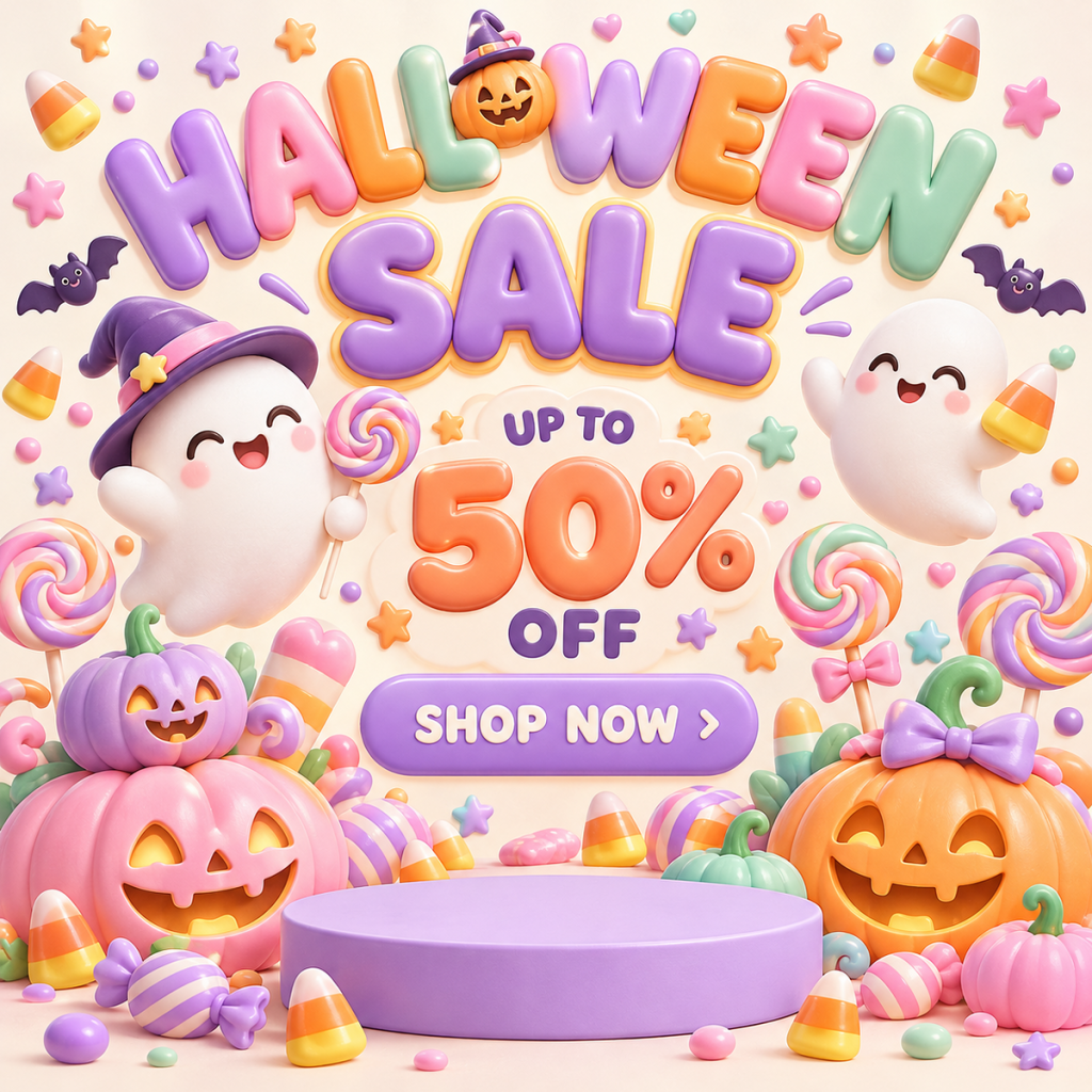 Banner Halloween vector bóng ma và kẹo ngọt dễ thương