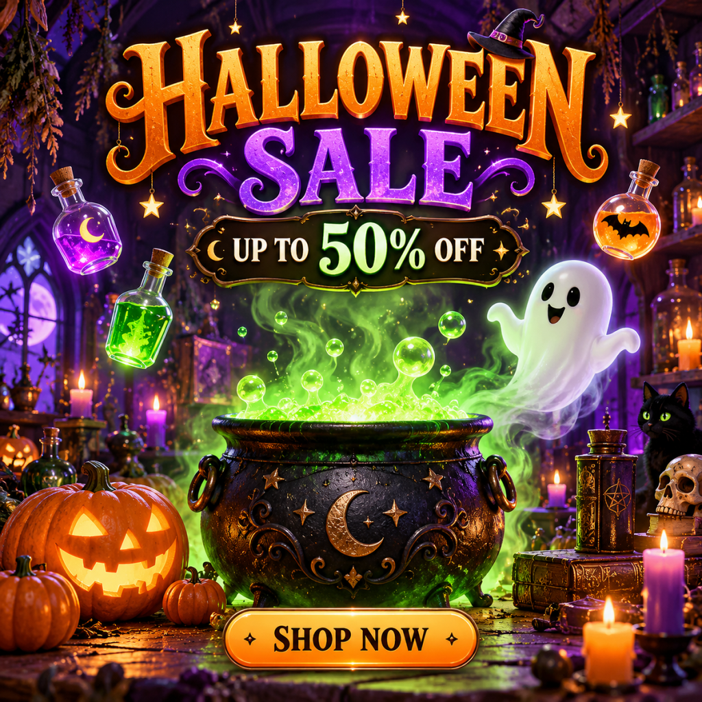 Banner Halloween vector nồi phép thuật và bí ngô