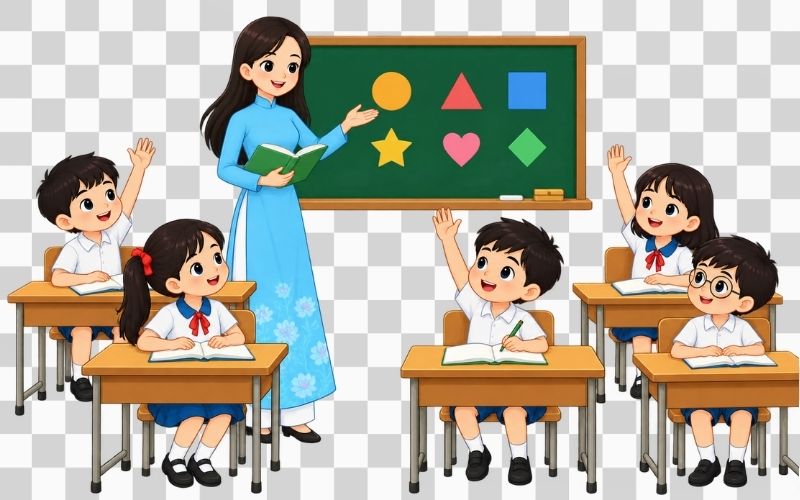 Cô giáo và học sinh vector trong lớp học