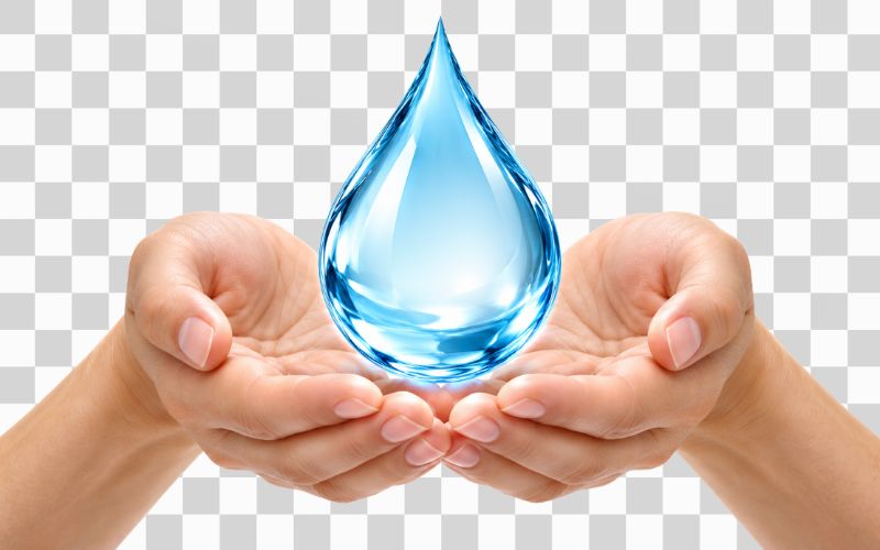 Giọt nước kết hợp bàn tay nâng niu