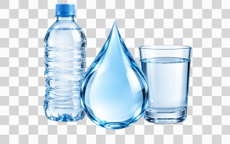 Giọt nước kết hợp chai nước và ly nước