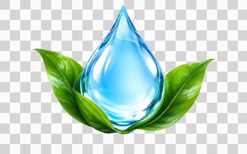 Giọt nước kết hợp lá cây xanh